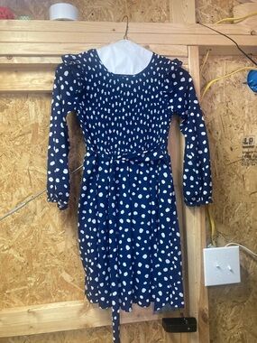 SPEECHLESS KIDS/ Girls Navy Blue and White Polka Dot Long Sleeve Dress